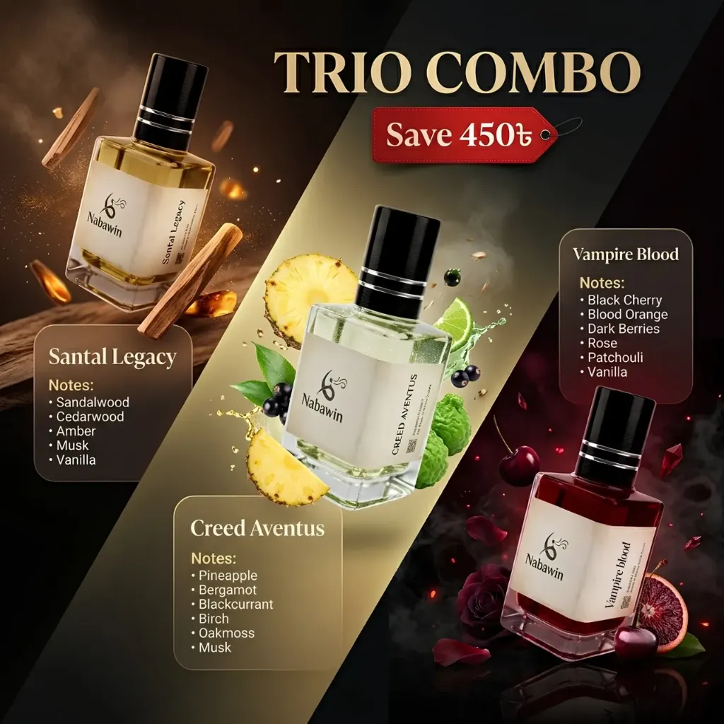 Nabawin Trio Combo (3×6ml) – Alcohol-Free Roll-On Perfume Set | Santal Legacy, Creed Aventus & Vampire Blood